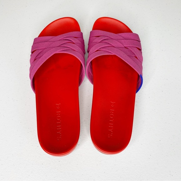 ❌SOLD❌ Rothy’s The Slide Criss Cross Knit Sandal in Cherry Red and Pink Size 7.5 - Picture 4 of 12